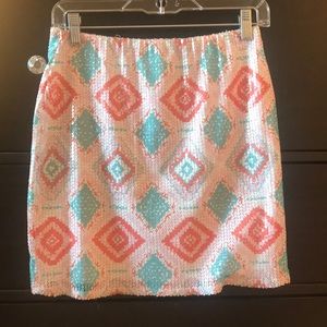 Geometric Print Sequin Mini Skirt